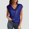 Evening sequin blouse with V-neck and short sleeves