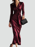 Wrap midi cocktail dress with satin look and belt