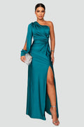 Women's one-shoulder maxi gala dress with slit and draping