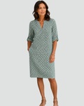 Summer mini party dress with geometric pattern and 3/4 sleeve