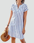 Women's striped midi shirt dress for summer with buttons