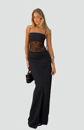 Elegant fitted maxi evening dress with lace for parties
