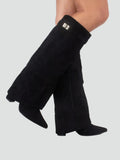 Suede women's knee-high boots with wide shaft