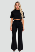 Women's set with short top and wide high-waisted pants