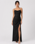 Robe de soirée maxi en brocart avec fente