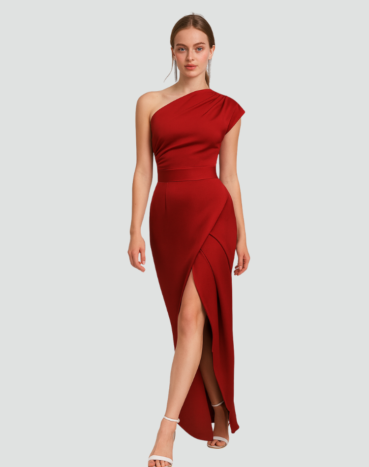 asymmetrical closing dress Elegant women's maxi cocktail with slit – Klara Mody Cocktail dress