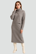 Ensemble élégant en tricot pour femme avec col roulé et robe midi