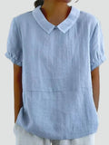 Breathable linen blouse with a collar and loose fit