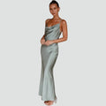Satin-look maxi dress with cowl neckline for weddings