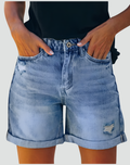 Denim shorts with rolled cuffs and high waist