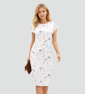 Women's floral midi cocktail dress with ruching at the waist
