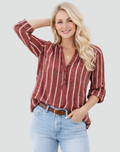 Loose striped women's button-up shirt with long sleeves