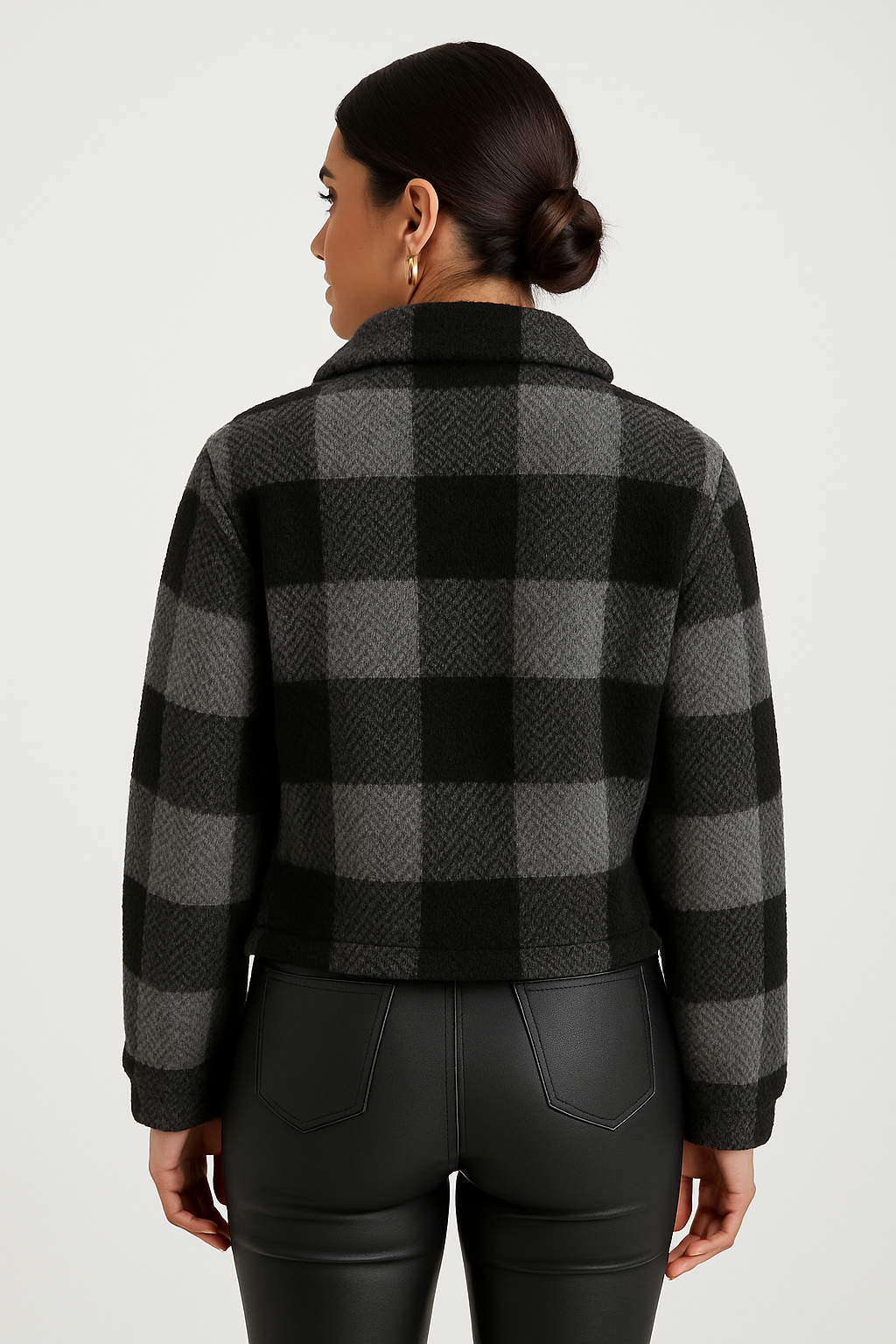 Kurtka teddy w kratę damska z miękkiego polaru na zamek