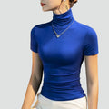 Fitted women's short-sleeve top with turtleneck
