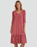 Summer lightweight midi dress with floral print and three-quarter sleeves