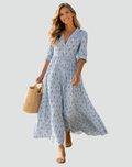 Vintage-style summer maxi dress with print for women