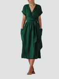 Midi cocktail dress with V-neck and pockets for weddings