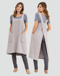 Linen women's apron with pockets and a loose fit