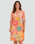 Loose floral summer dress with V-neck for women