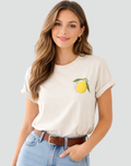 Trendy women's summer T-shirt with lemon print