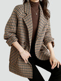Manteau en laine élégant à carreaux pour femme, coupe ample