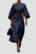 Elegant women's midi cocktail dress with belt