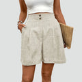 Elegant high-waisted linen shorts with pleats