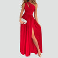 Maxi evening dress with one shoulder and a leg slit