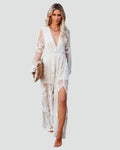 Women's lace maxi dress with embroidery and deep V-neckline