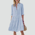 Summer striped mini shirt dress flared for everyday wear