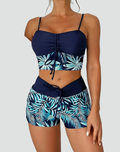 Women's sporty tankini with shorts and ruching on the bust