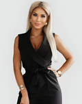 Stylish elegant women's jumpsuit with waist belt