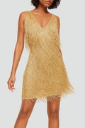 Women's mini party dress with sequins and fringes