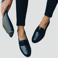 Elegant women's orthopedic loafers on flat sole