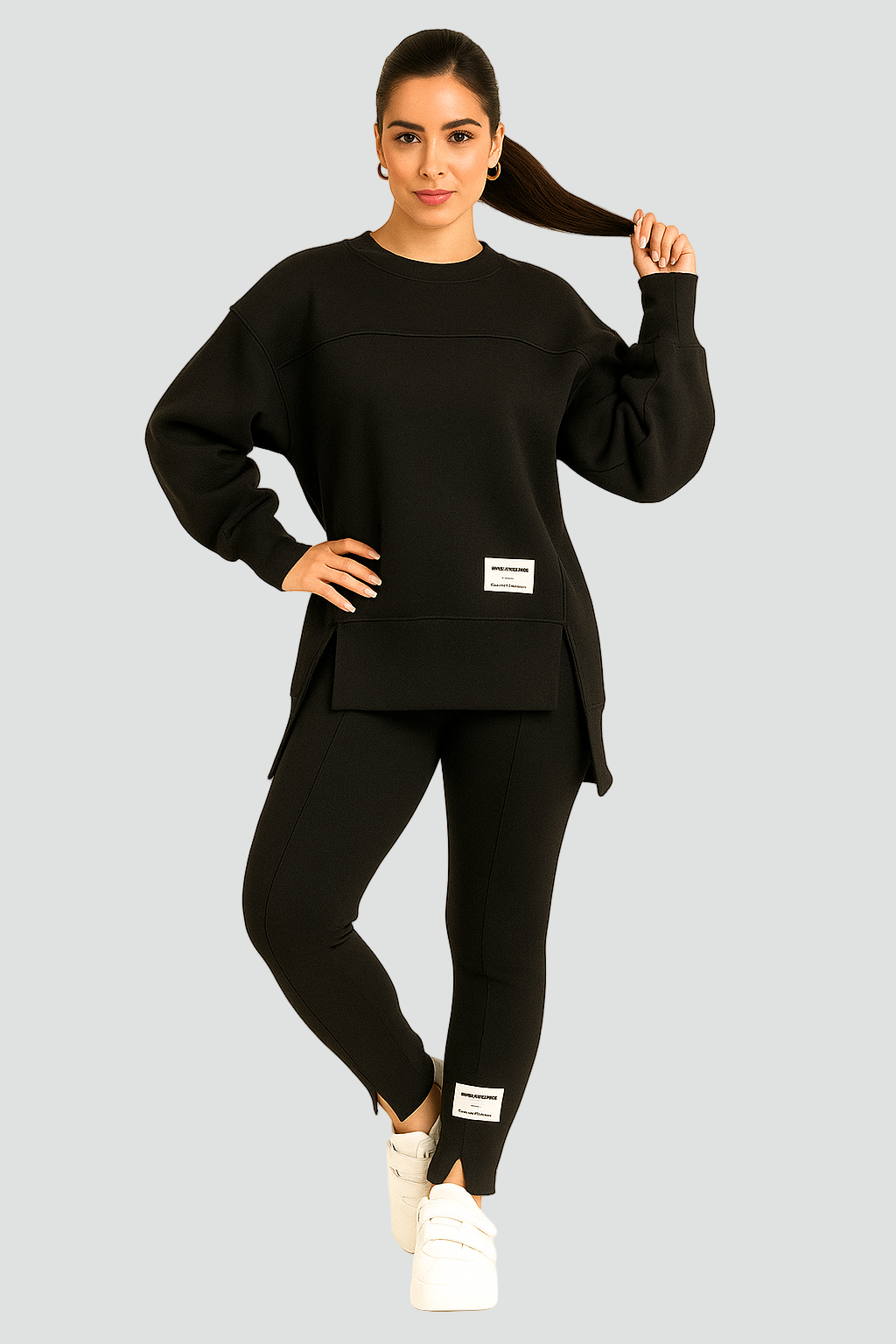 REVISION - Zestaw damski z oversize bluzą i dopasowanymi spodniami z rozcięciem