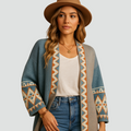 Long boho cardigan for women with geometric pattern and loose fit