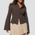 Fitted ribbed women's shirt with buttons and long sleeves