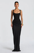 Black Maxi Corset Dress with Open Back