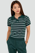 Women's Polo Shirt with Stripes and Elastane