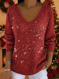 Women's glitter sweater with a V-neck for the holidays
