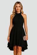 Women's cocktail dress with halter neckline and asymmetrical hem