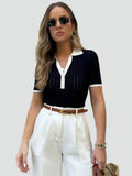 Women's Polo Shirt with Contrasting Collar and Buttons