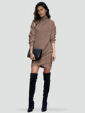 Robe femme mini à col montant et manches longues
