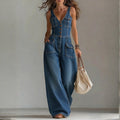 Combinaison en jean pour femme sans manches, avec boutons et poches