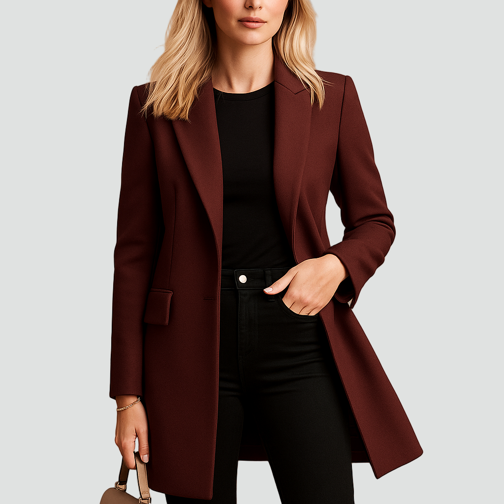 Długi jednorzędowy płaszcz wełniany damski elegancki