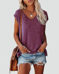 Women's T-shirt V-Neck Short Sleeve Loose Basic Everyday Heather