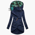 Veste longue pour femme avec fermeture éclair asymétrique et capuche