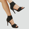 Open toe sandals with stiletto heel and fitted shaft