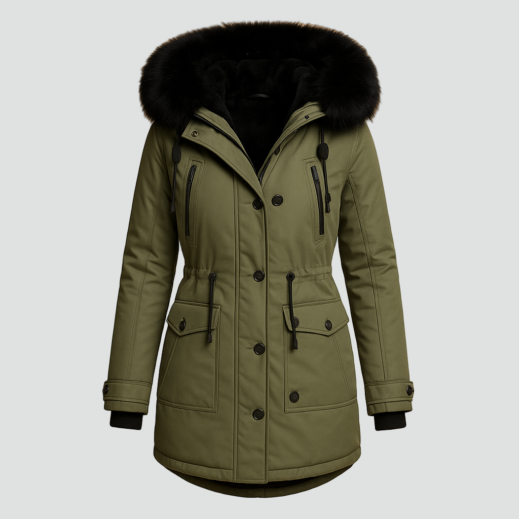 Kurtka zimowa parka damska z kapturem z imitacji futra