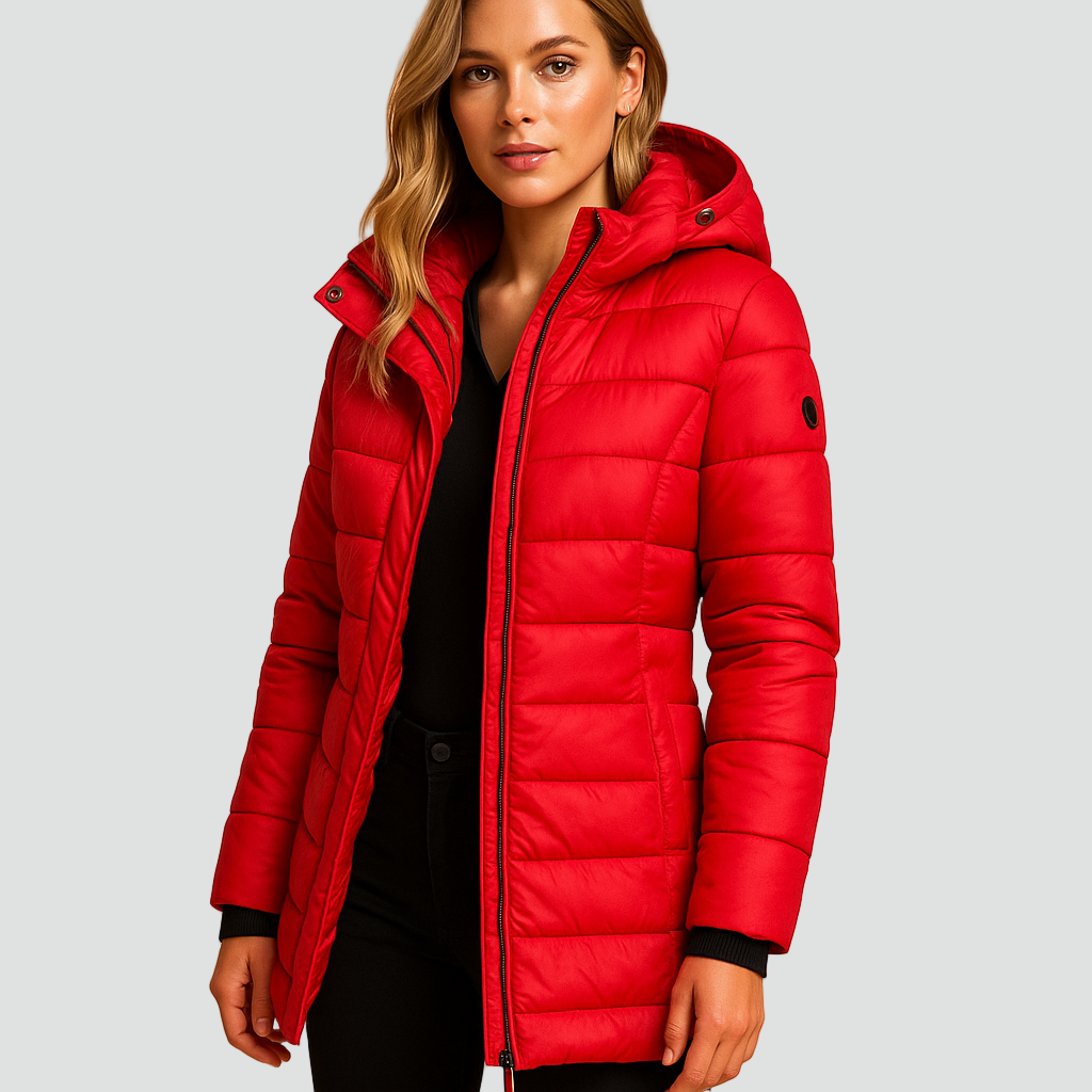 Czarna pikowana kurtka puffer zimowa damska z kapturem